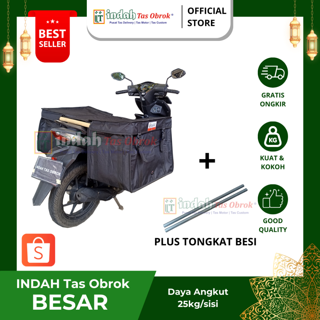 INDAH Tas Obrok - [PAKET HEMAT]  TAS POS MOTOR KURIR + TONGKAT BESI
