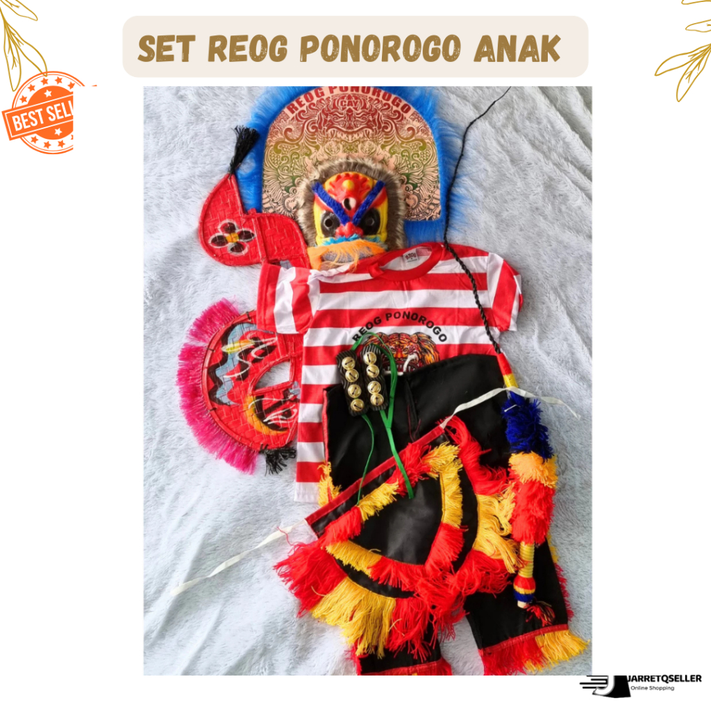 New Paket Setelan Reog Ponorogo|Lengkap Kostum Jaranan Anak|Set Lengkap Reog Anak|Jaran Pecut Topeng