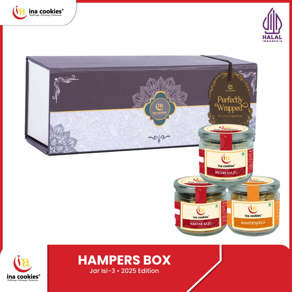 

Hampers Lebaran 2025 BOX isi 3 Toples JAR Kue Kering Premium Ina Cookies