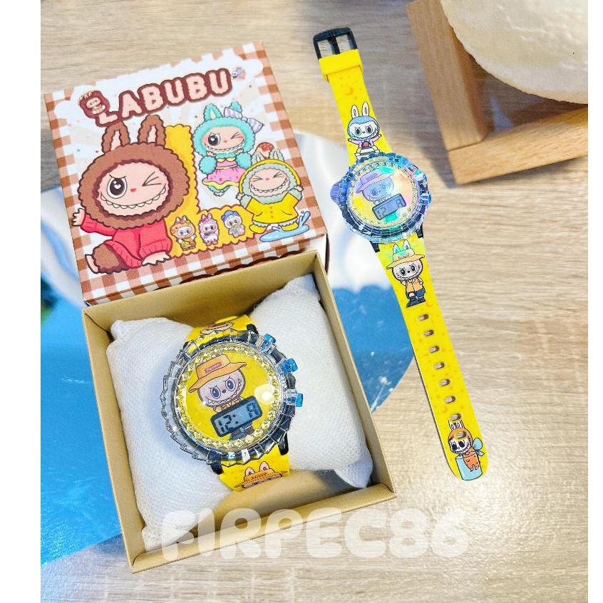 FREE BOX Jam Tangan Anak Labubu Musik dan Lampu Spinner Musik Led Digital Terbaru