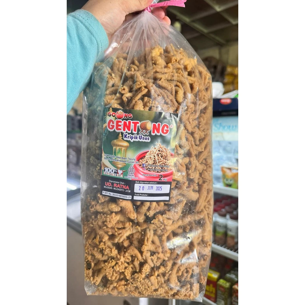 

Keripik usus 2kg bal merek gentong