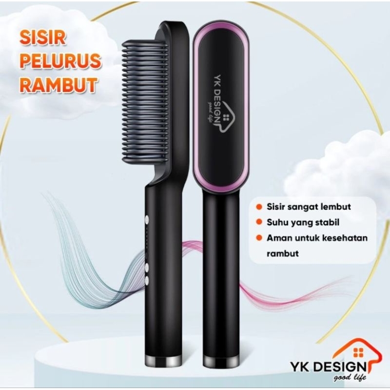 YK DESIGN YK-1621 Catok Sisir Pelurus Rambut Hair Straightener Curler 2 in 1 - Catokan Sisir Listrik