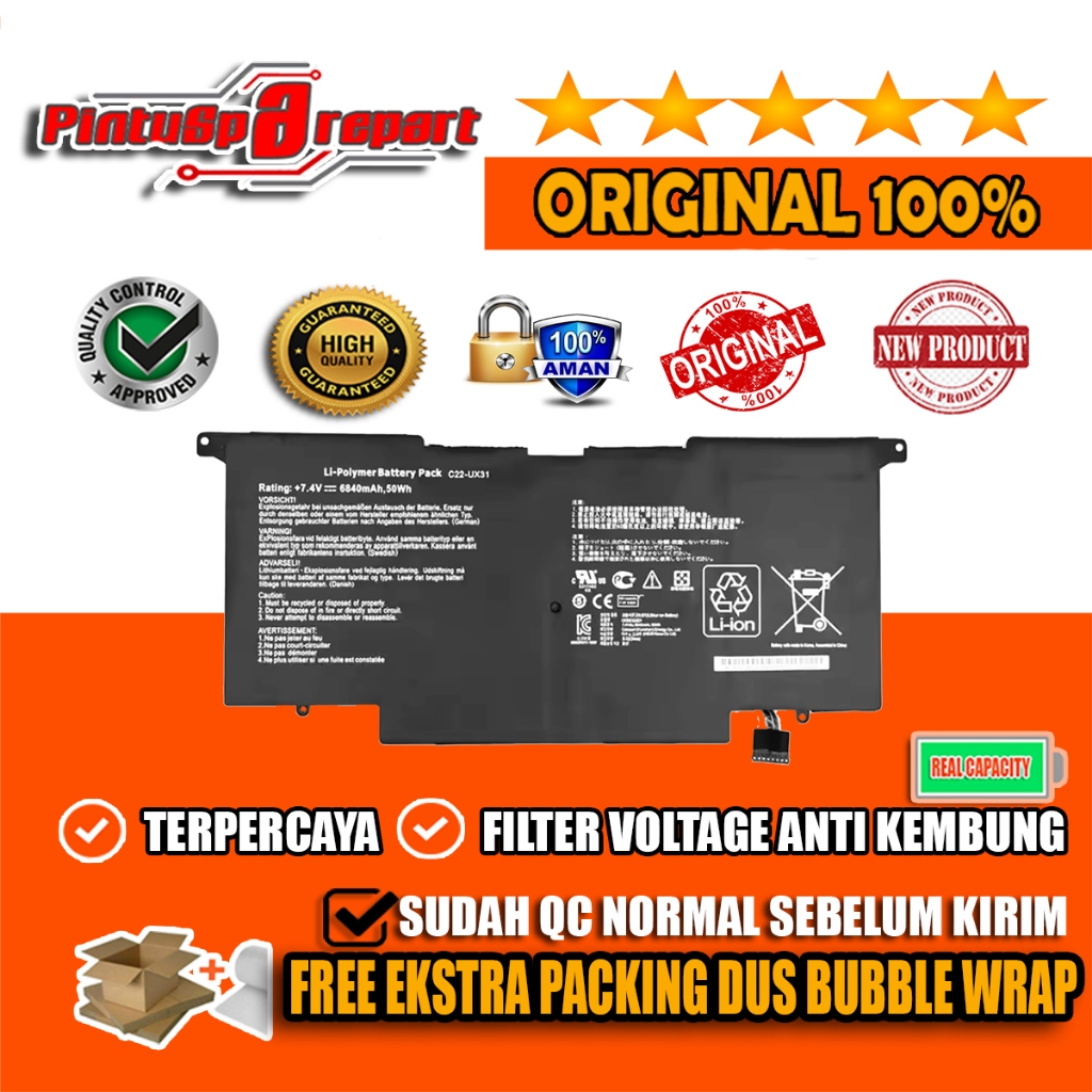 (Original OEM C22-UX31/C23-UX31) Baterai Battery Laptop Asus ZenBook / Ultrabook UX31 UX31A UX31E As