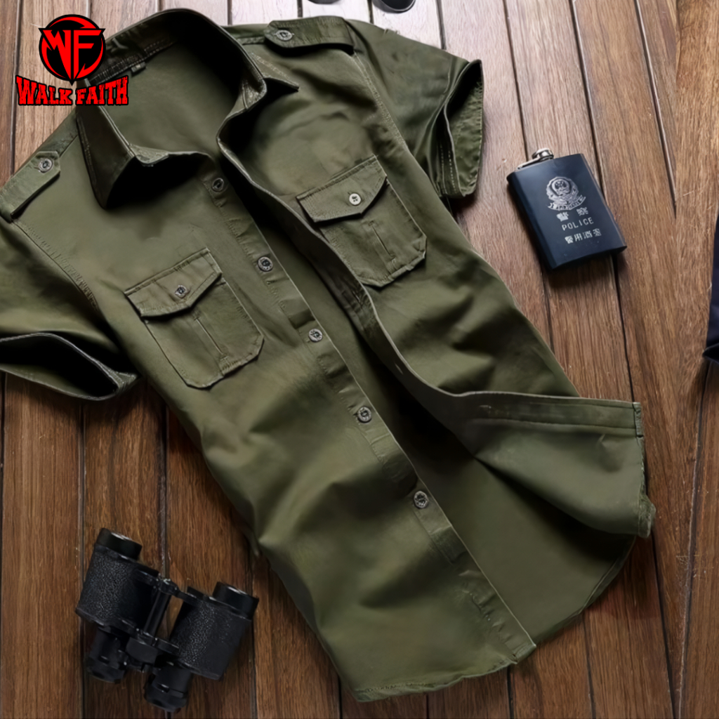 Kemeja Tactical Pria Hijau Army / Kemeja Tactical Pria Lengan Pendek / Kemeja Tactical / Kemeja Tact