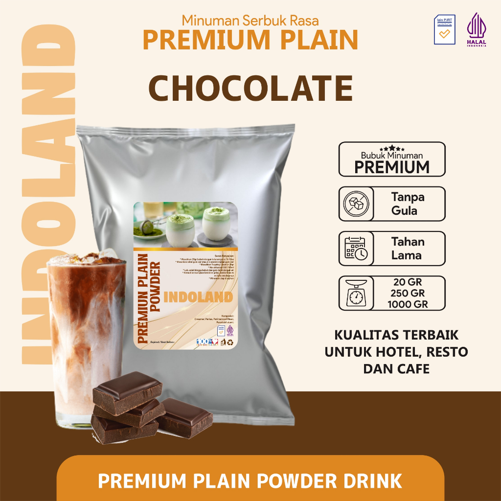 

Bubuk Minuman Plain Premium Tanpa Gula Rasa Cokelat Plain Powder Drink No Sugar Chocolate Indoland 250 gram / 1 kg