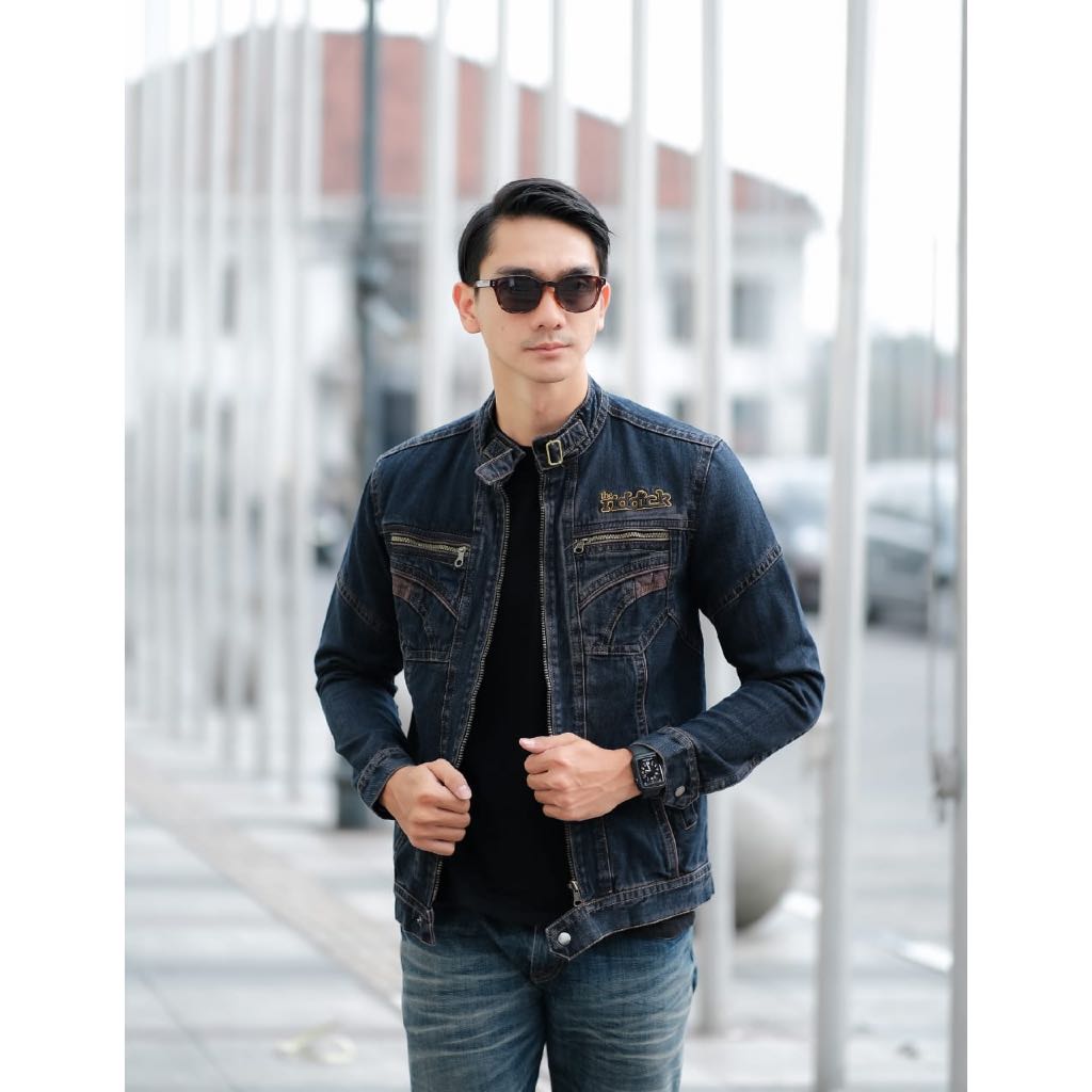 EIGHTEEN-jaket jeans denim biotin krah Sanghai resleting casual distro unisex