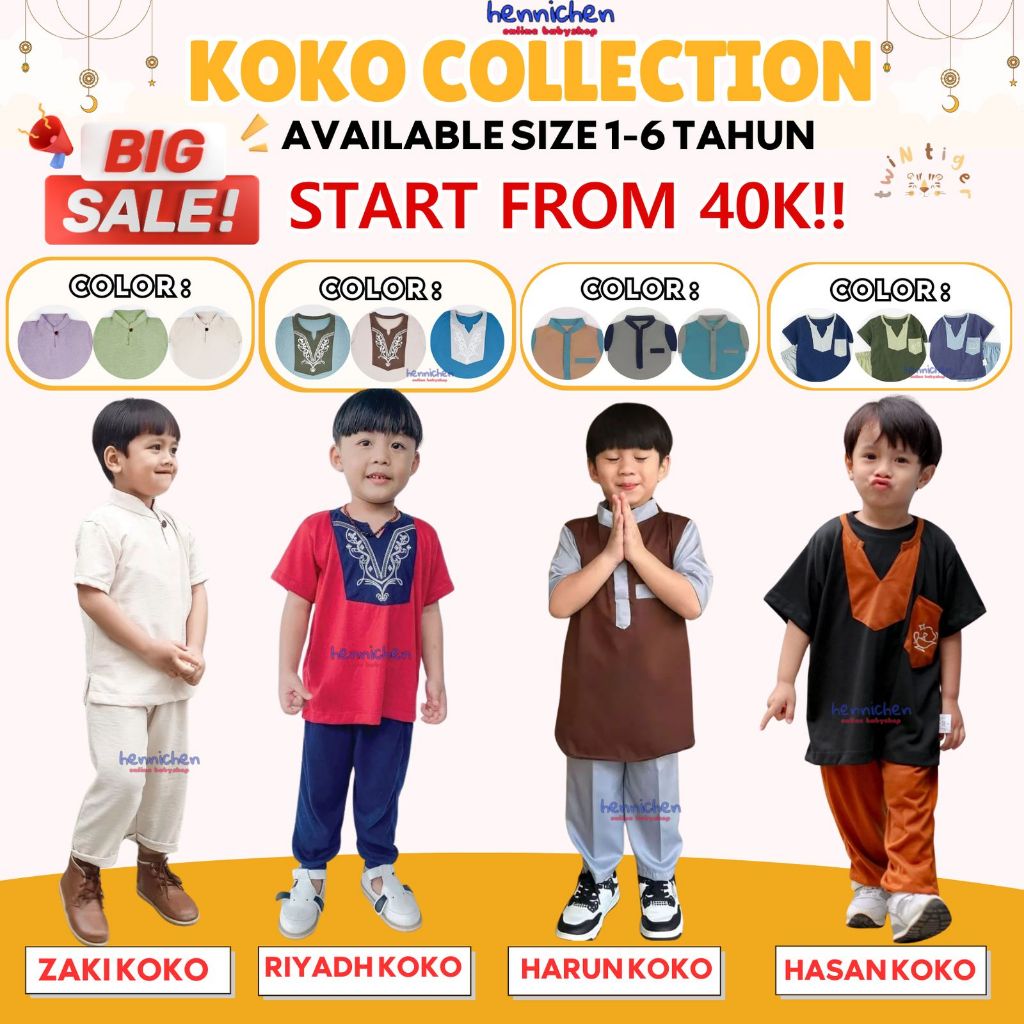 SALE HARGA AMBYAR TWIN TIGER RIYADH KOKO / ZAKI KOKO / HARUN KOKO /HASAN KOKO SETELAN BAJU ANAK KOKO