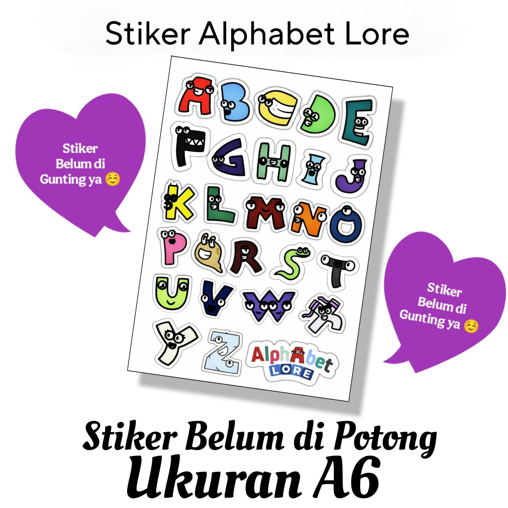 

STIKER ALPHABET LORE / STIKER BELUM DIPOTONG BAHAN VINYL UKURAN A6 / STICKER / STIKER KARAKTER LUCU
