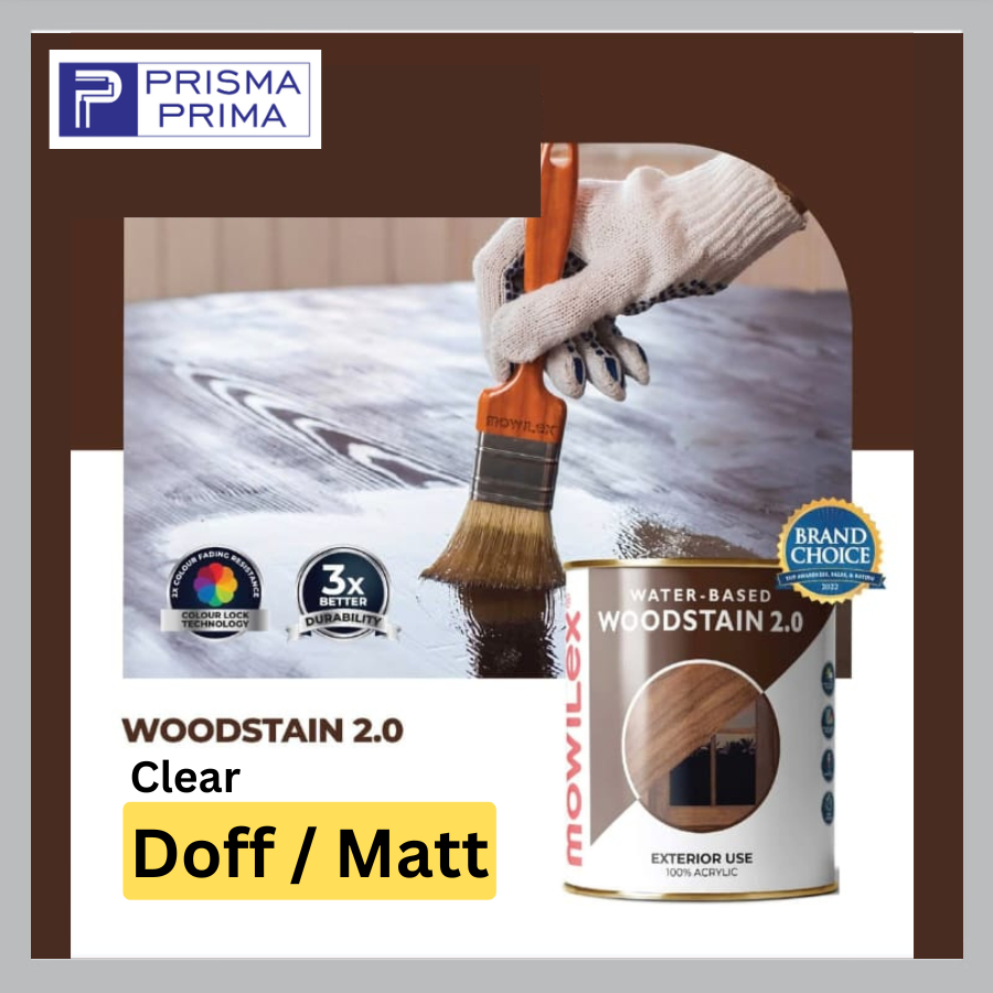 Mowilex Woodstain 2.0 Exterior Clear Finish Doff Matt Cat Pelapis Politur Plitur Kayu Dof Matte