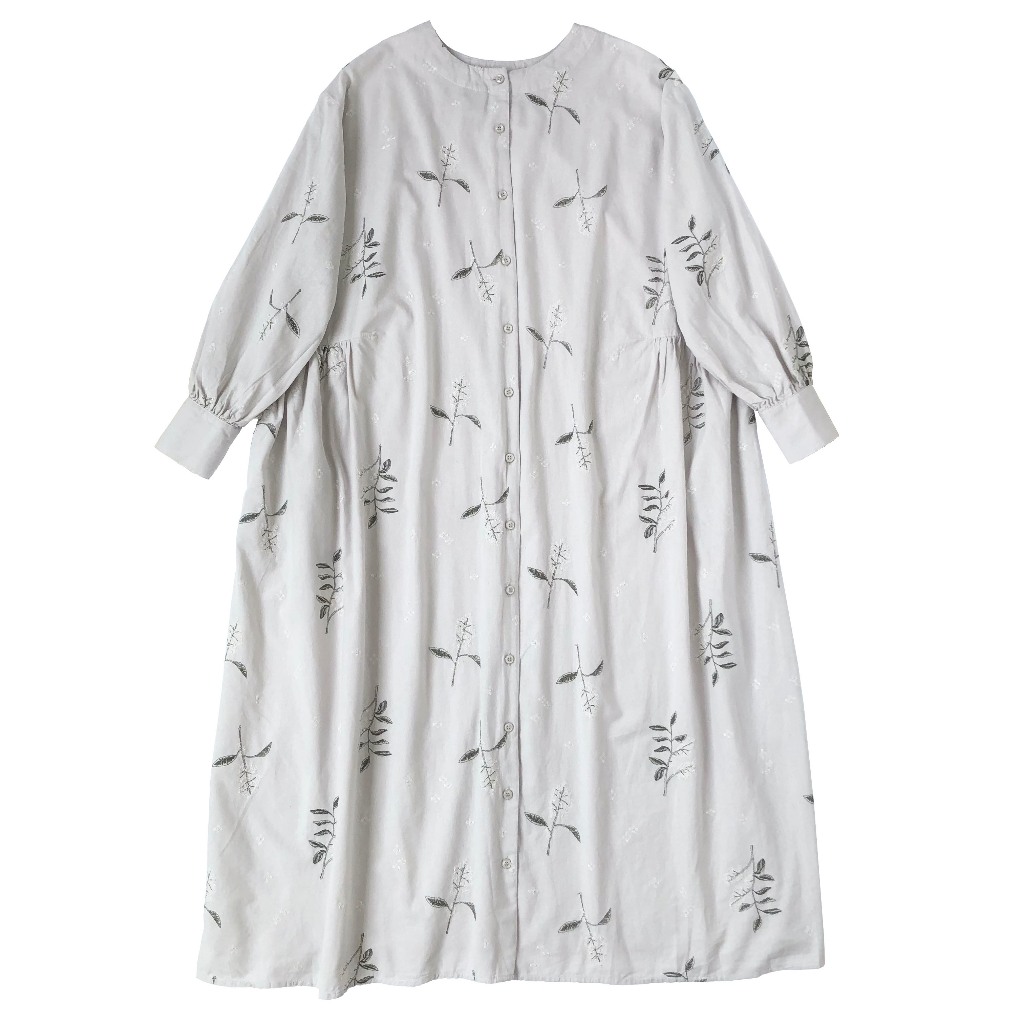 DRESS TUNIK OVERSIZE LINEN KREM PREMIUM MOTIF BORDIR BUNGA LENGAN PANJANG "TSUHARU SM2" JEPANG KOREA