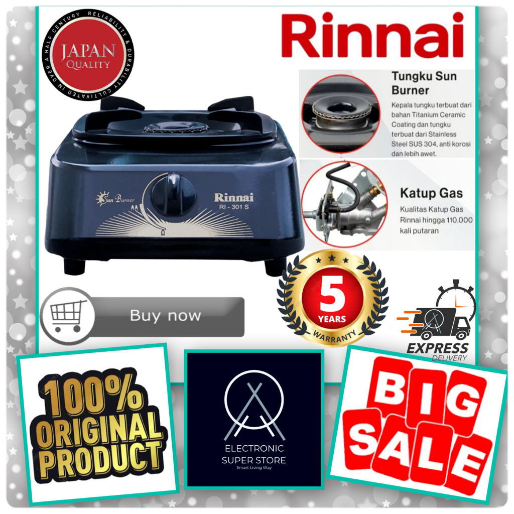 KOMPOR GAS RINNAI RI301S RI-301S 301S 1 TUNGKU CERAMIC SUN BURNER ECONOMIC SERIES RINNAI KOMPOR GAS