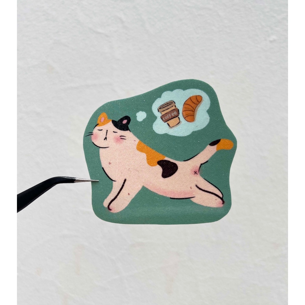

Sticker kucing calico "coffee and croissant