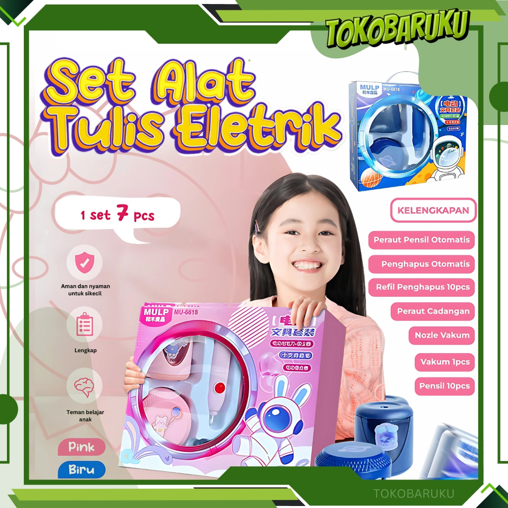 

(KEYA) Electric Stationery Set / Set Alat Tulis Anak Rautan Penghapus Vacuum Lengkap