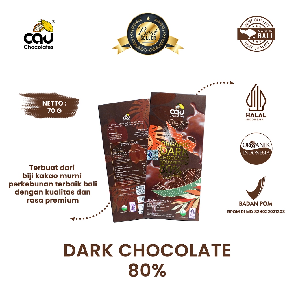 

CAU CHOCOLATES - Organic Dark Chocolate Couverture 80% - 70 gr