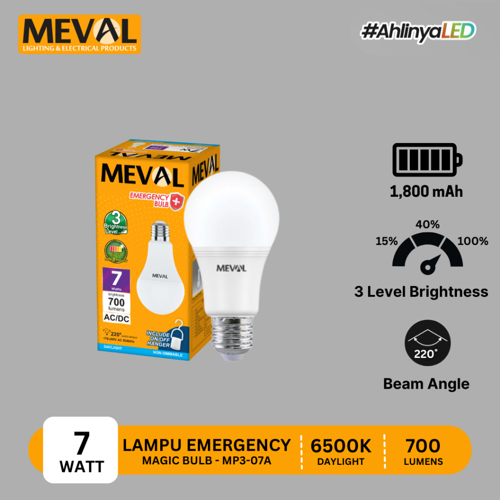MEVAL Lampu Bohlam LED Emergency MAGIC Bulb - 3 Level Brightness