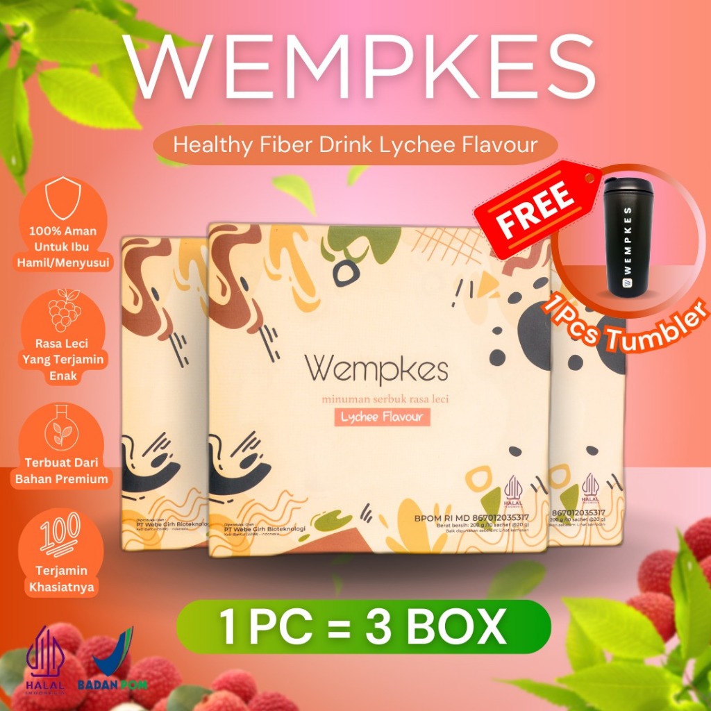 Wempkes Fiber Minuman Diet Penurun Berat Badan Detox Slim Pelangsing Rasa Leci 3 Box Free Tumbler