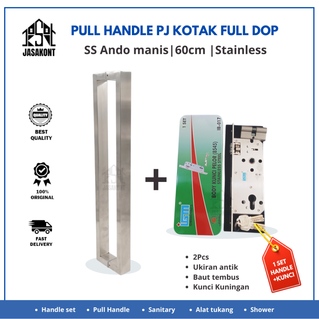 Handle Pintu kotak Baut Tembus 60cm Tarikan pintu Kaca Handle pintu Kayu Stainless FULL DOP
