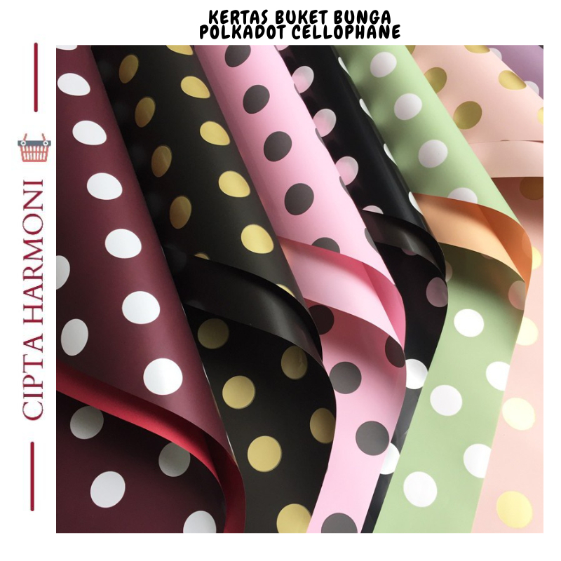 

20 LEMBAR Flower Wrapping Paper Motif Polkadot Cellophane Cantik KB042