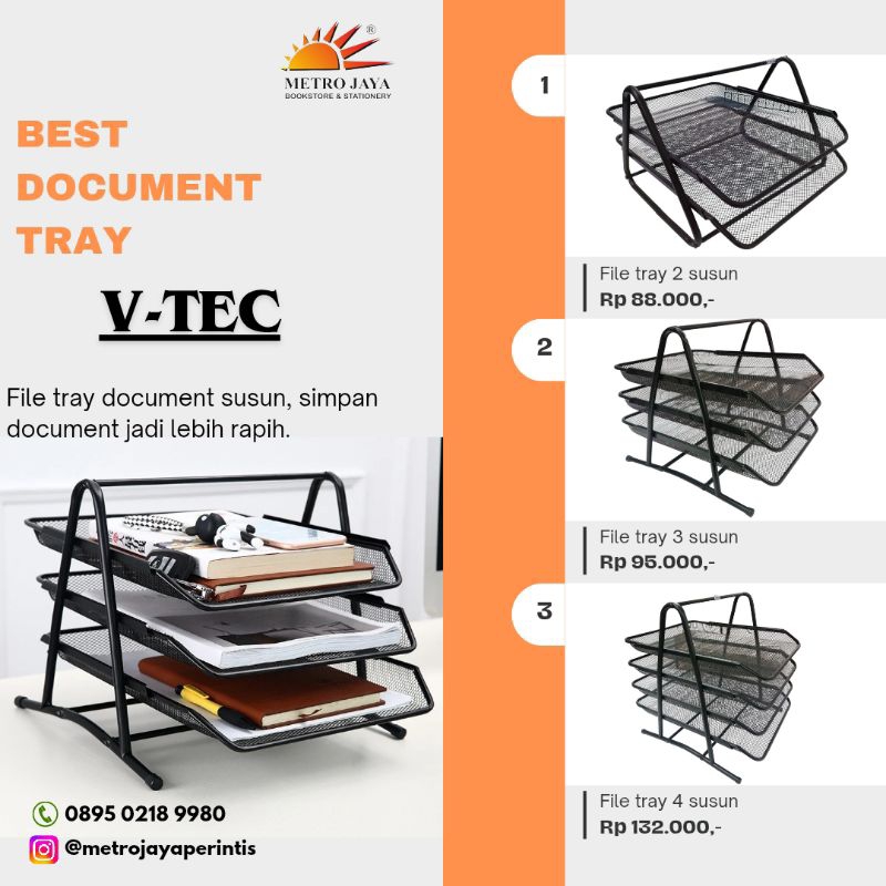 

File tray susun, file tray jaring, rak kertas susun, V-tec produk