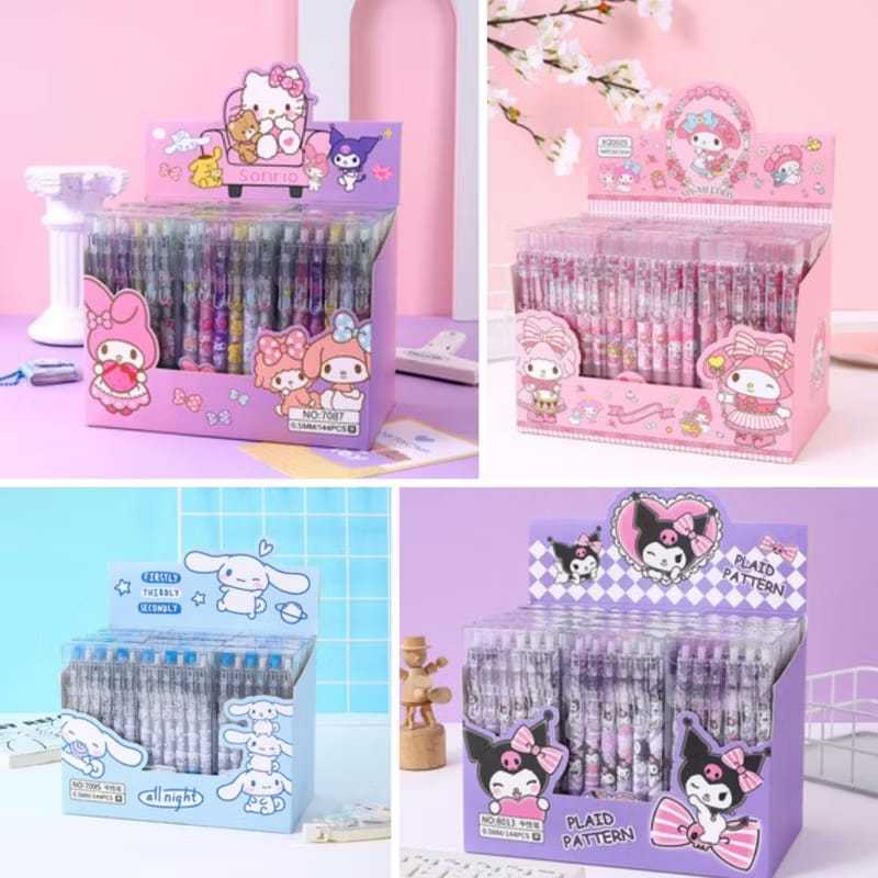 

1 Box (12 Pcs) Pulpen Cute Pena Aesthetic Karakter Sanrio Pulpen Lucu Untuk Anak Remaja Tinta Hitam