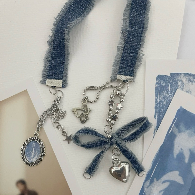 

[Beads by Dy] Bookmark Keychain Jeans Y2K Beads Silver