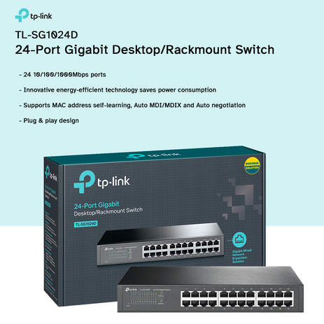 TP-LINK TL-SG1024D Switch Hub 24-Port Gigabit Switch, 24 10/100/1000M RJ45 ports