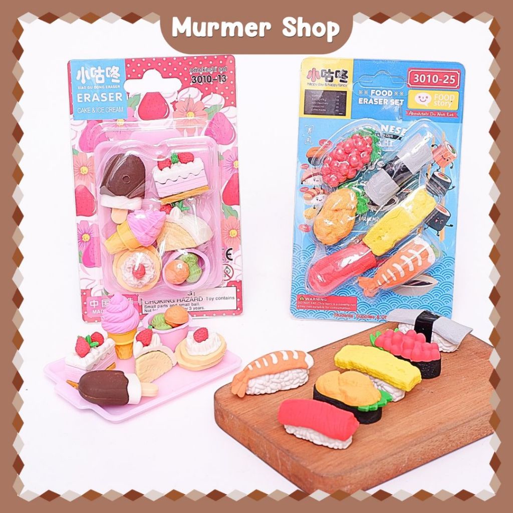 

Penghapus 3D Papan Cake Dessert Tray Eraser Sushi Tray Setip Stip Hapusan Karet Unik Lucu Miniatur