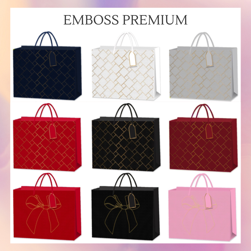 

Paper Bag Tali EMBOSS Kertas Tebal Premium Horizontal Vertikal / Godie Bag Had Bag Timbul Glamour Elegan