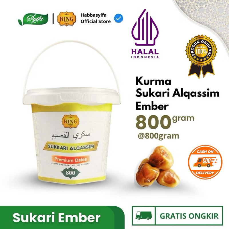 

(COD) Kurma Sukkari 800gr Ember | King Sukari Alqassim Premium Dates | Kurma Nabi BPOM Tanpa Pemanis