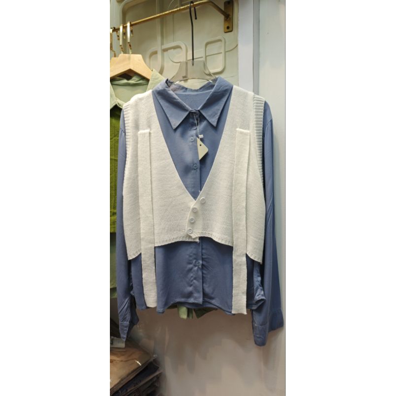 Baju wanita kekinian blouse set vest rompi 2in1