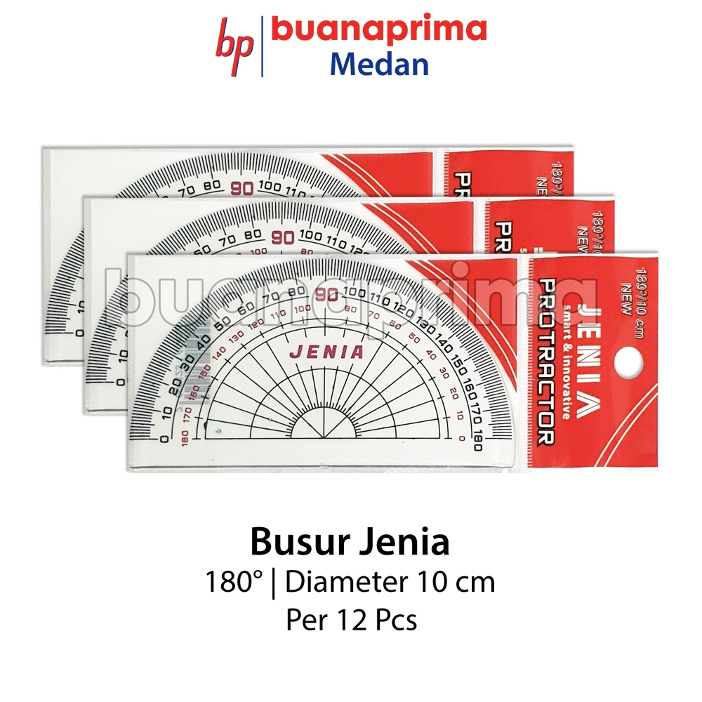 

Busur Jenia 180 Derajat 10 cm per 12 pcs Penggaris Plastik Tebal