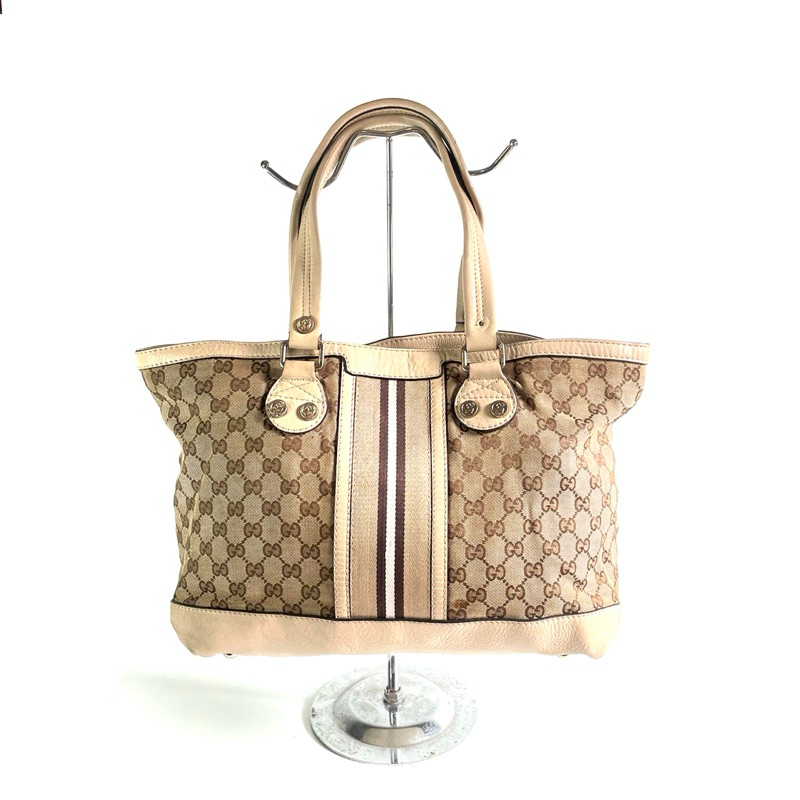 PRELOVED TAS GUCCI CANVAS SUNSET TOTE BAG BEIGE Kondisi 90% - Tas gucci sunset tote bg second origin