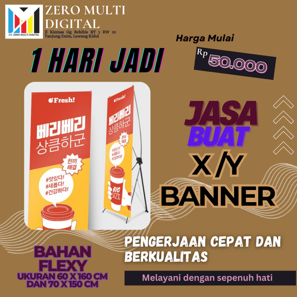 JASA BUAT X Y BANNER BAHAN FLEXY BAGUS DAN BERKUALITAS TIANG BESI