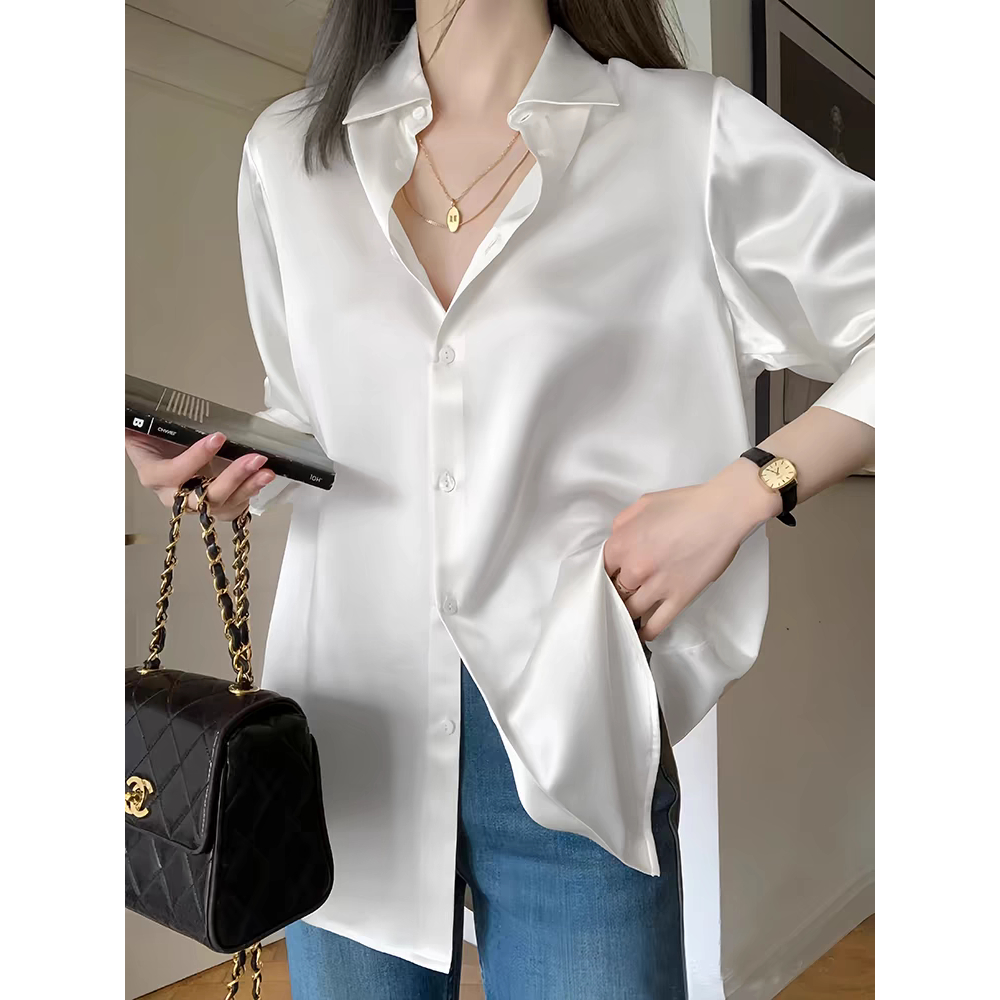 Kemeja Satin White Premium / Satin Shirt Premium wanita dan pria