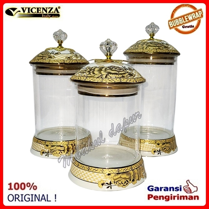 Toples Kue Toples Motif Set Toples Kudapan Toples Lebaran Set Vicenza Isi 3 Pc 301 Emas Dan Bunga