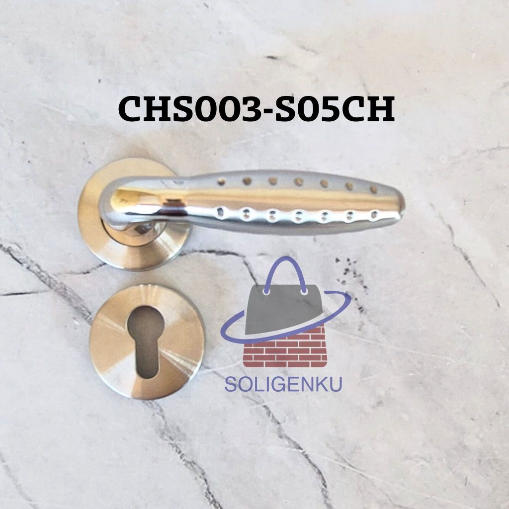 Handel pintu soligen CHS003-S05CH Stainlis Handle Pintu Rosette Soligen / Handle pintu Hotel