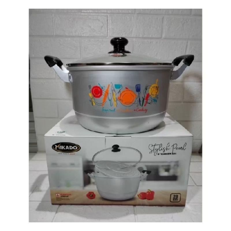 STEAMER STYLISH PEARL 28 CM TUTUP KACA MASPION/ DANDANG ALUMUNIUM / DANDANG