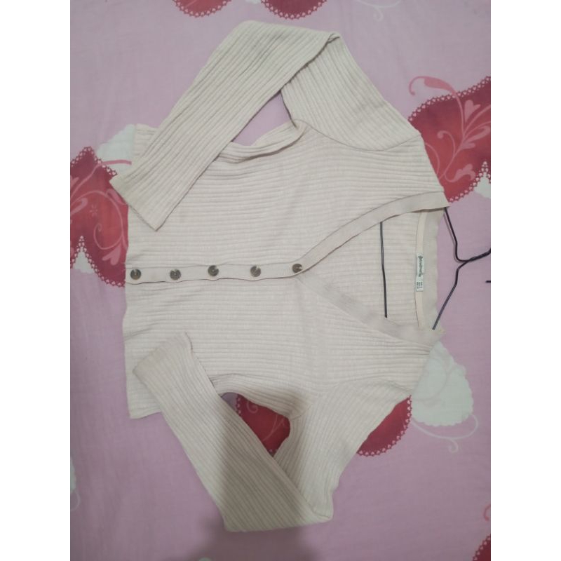 STRADIVARIUS Cardigan-Outer crop knit Rajut Cream