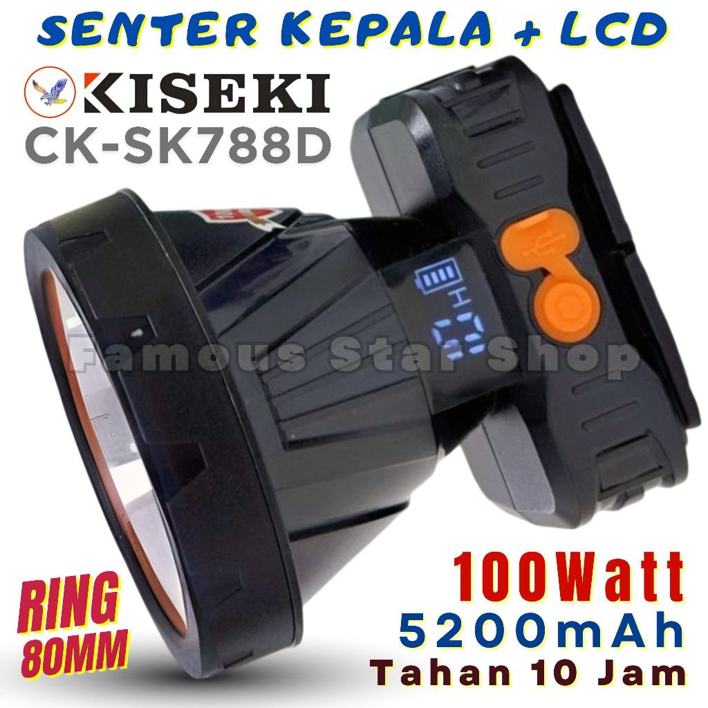 Senter Kepala Ori KISEKI 100W Cahaya Putih Super Terang Tahan 10Jam Mode Terang Kiseki CK-SK788D | H