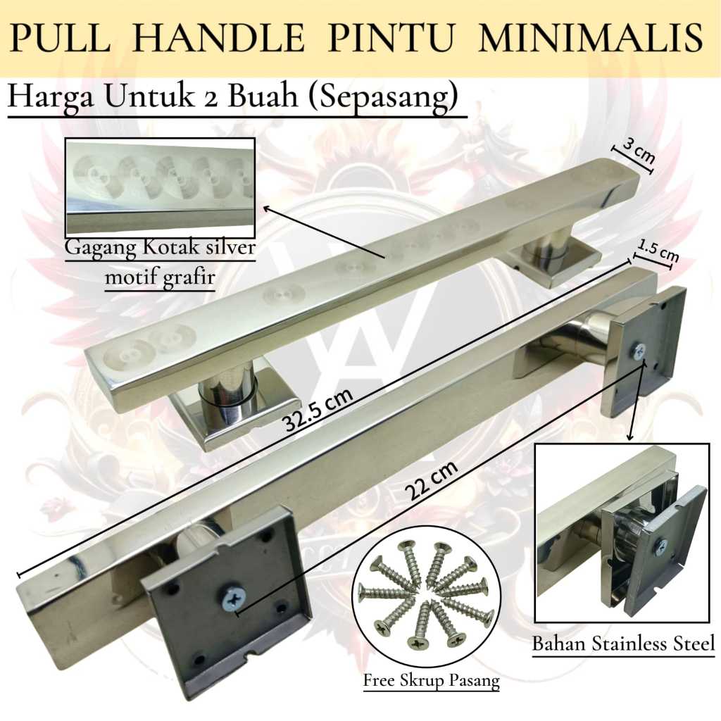 Pull Handle Pintu Minimalis gagang pintu 2 pintu kupu kotak stainless silver