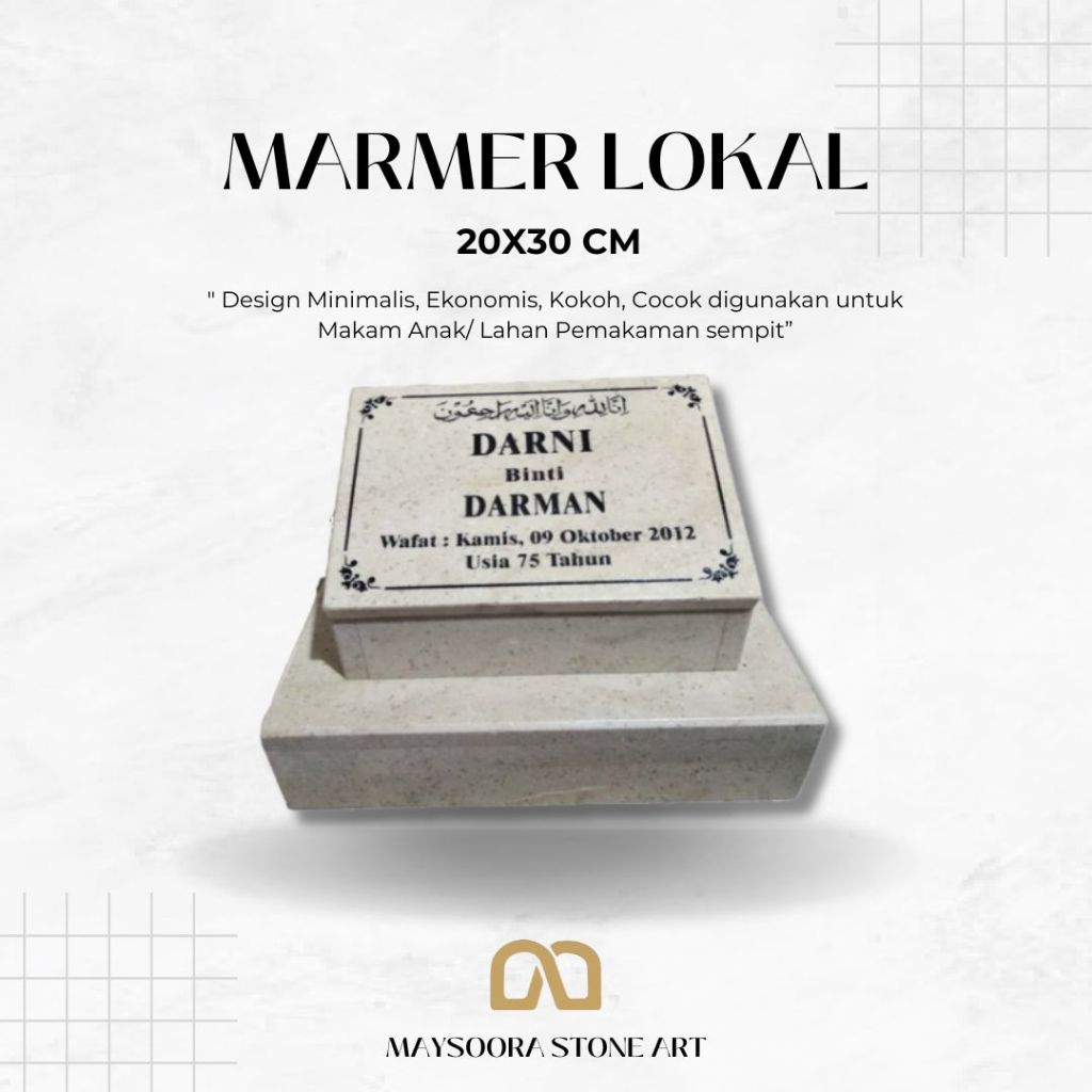 BATU NISAN DUDUKAN FULL MARMER LOKAL 20X30CM