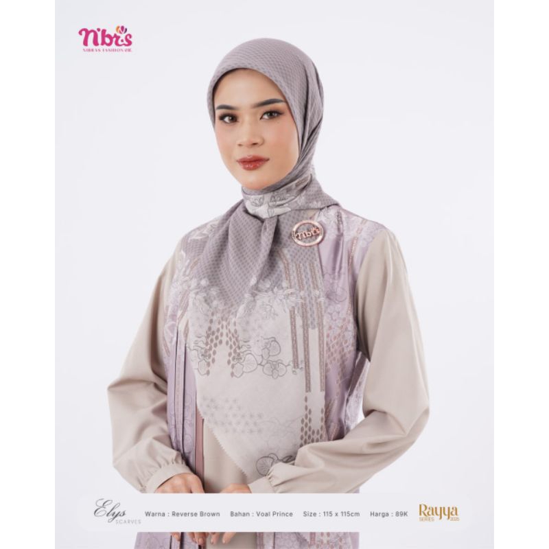 Nibras Hijab Segi Empat Motif Elys Scarves Blue Brown Scarf Voal Premium Terbaru Kekinian