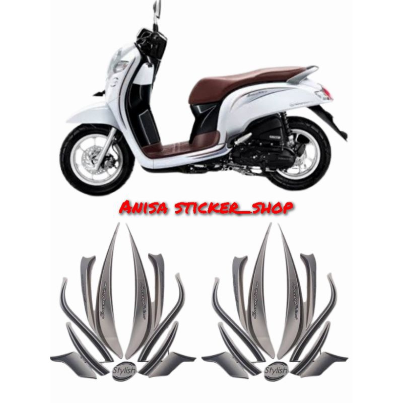 STRIPING STIKER MOTOR HONDA SCOOPY STYLISH 2018 PUTIH FULL BODY BERKUALITAS
