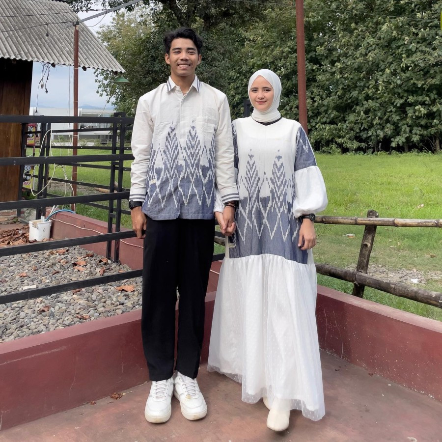 Gamis lebaran putih series couple tenun ikat baju kondangan