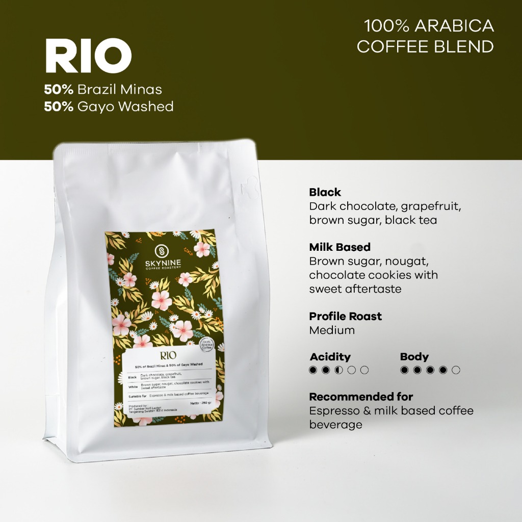 

Rio Espresso Blend 100% Biji Kopi Arabika Sky Nine 250 GRAM
