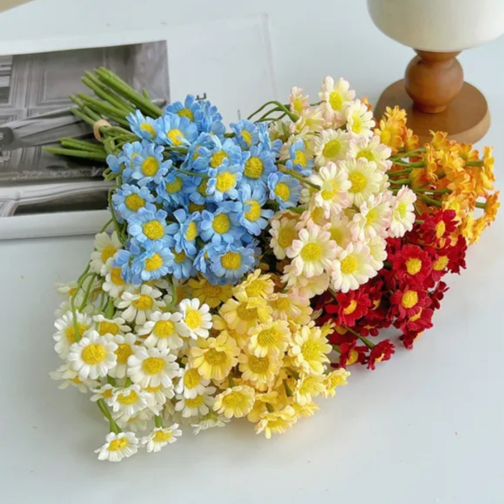 2 Cabang 10 Kuntum Daisy Mini 2 cm Tinggi 26 cm Artificial Flower Kain Aster Bunga Palsu Dekorasi De