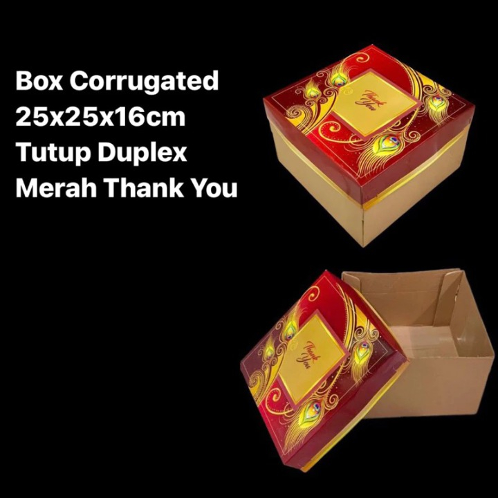 

Box Corrugated Tutup Duplex Dus Hampers Merah Thank You 25x25x16cm