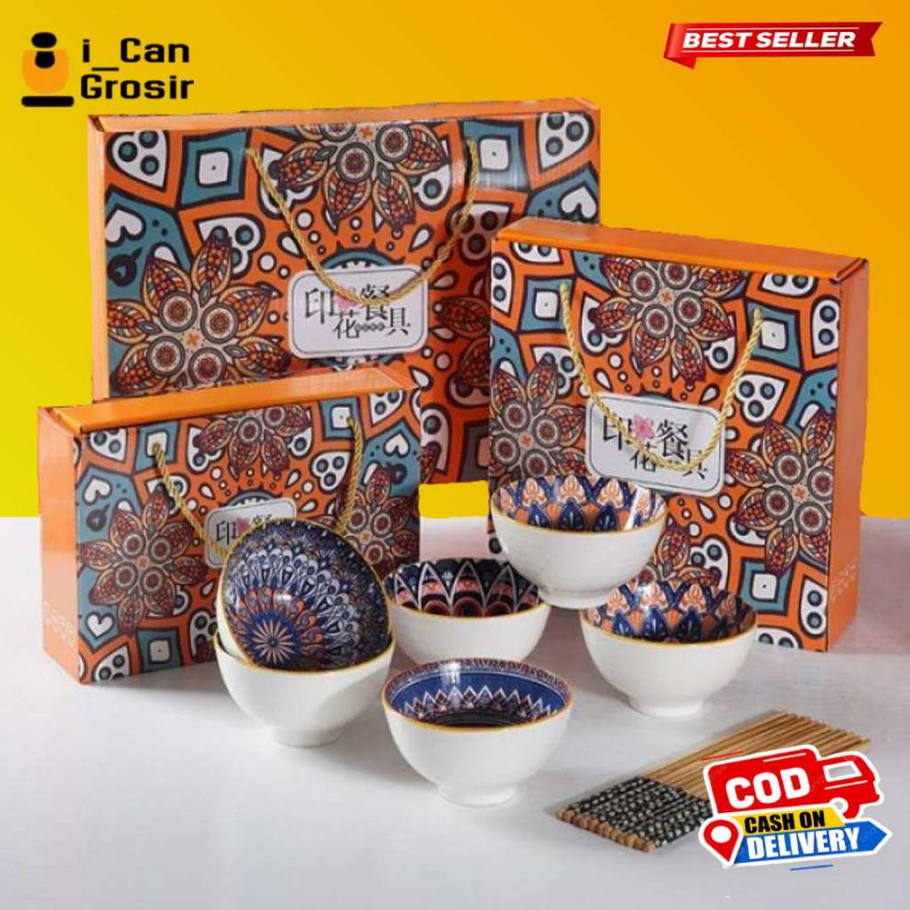 Mangkok set Japanese Bowl Set premium / Mangkuk Gift Keramik Flowers Japanese Bowl