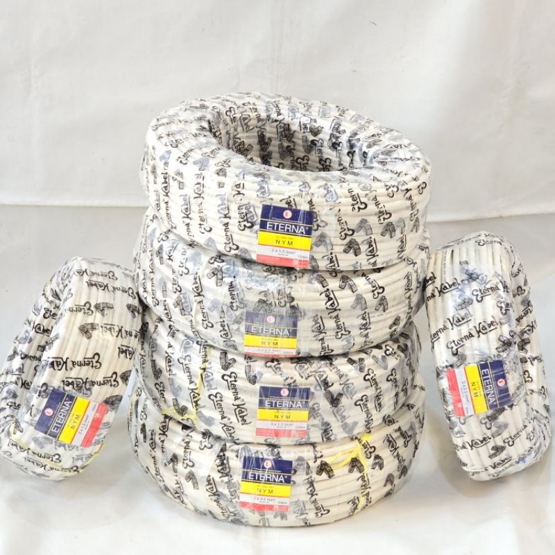 ETERNA KABEL LISTRIK TUNGGAL / KAWAT TEMBAGA NYM PUTIH 2X1.5 2X2.5 3X1.5 3X2.5 MM PANJANG 50 100 MET