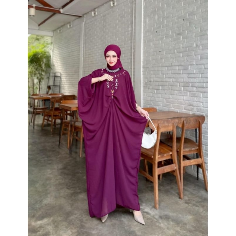 Kaftan Tiara Dress Matt Ceruty Babydoll Furing Hyget Payet Swarovski Homemade  Gamis Wanita Lebaran